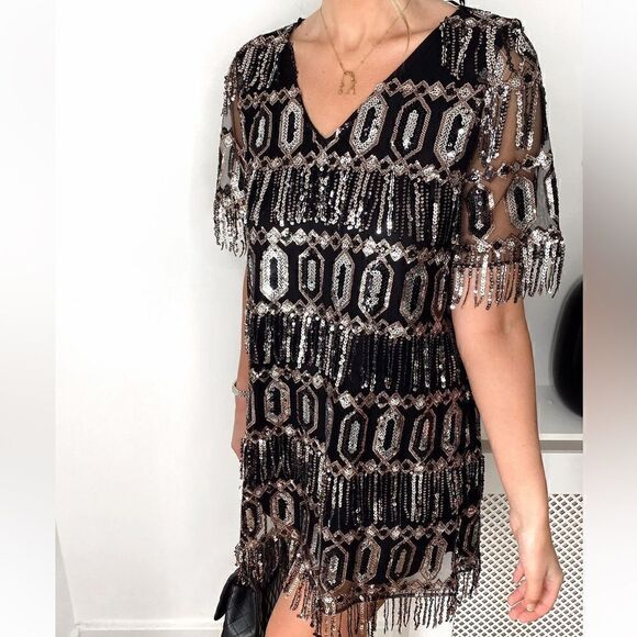 ZARA SEQUINED FRINGED DRESS - Picture 7 of 16